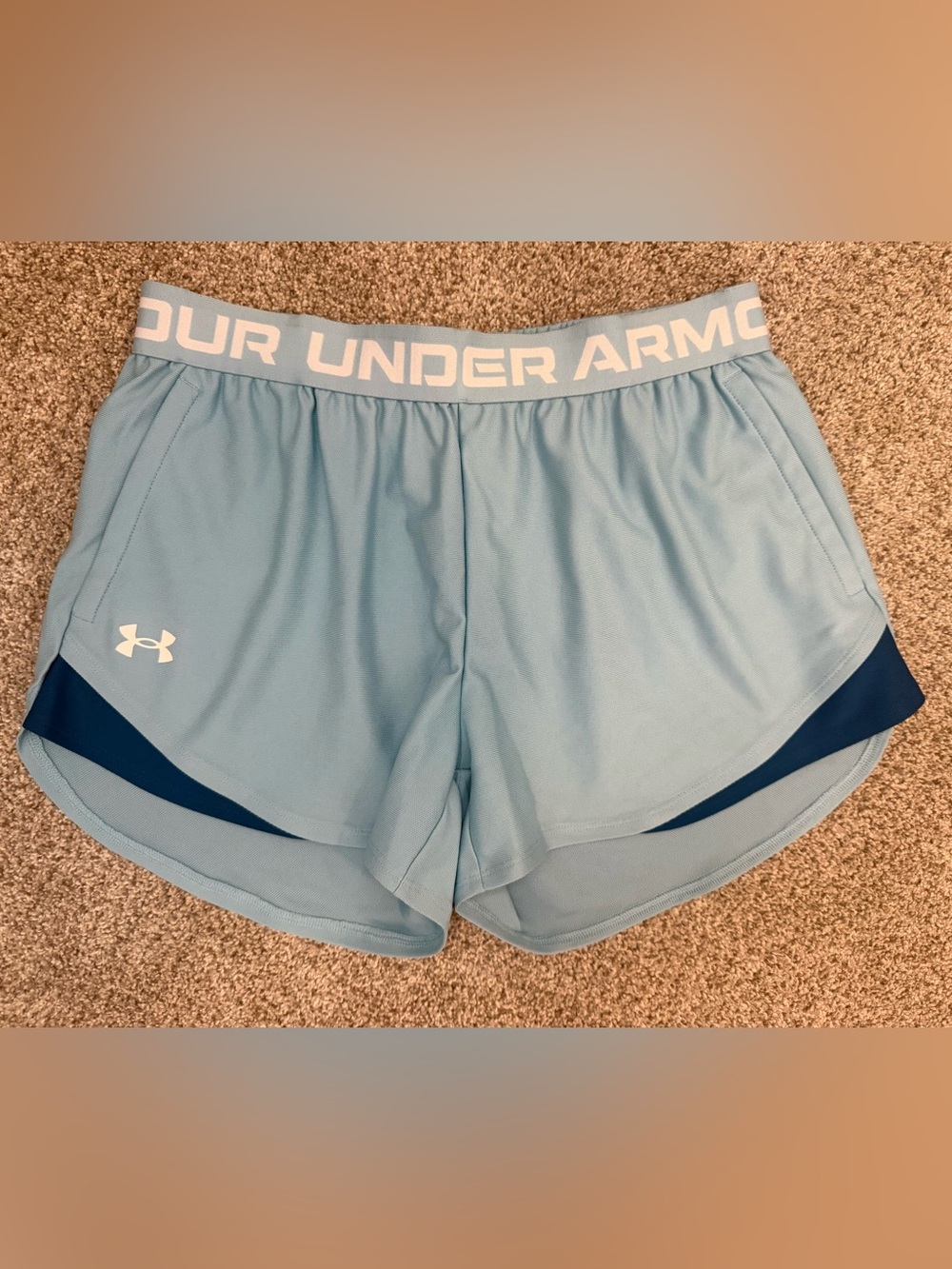 Under Armour Light Blue Athletic Shorts with Navy Trim